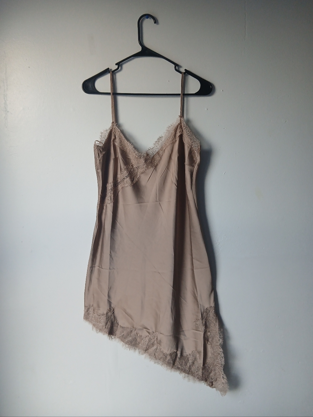 Love Tree Taupe Lace-Trim Slip Dress